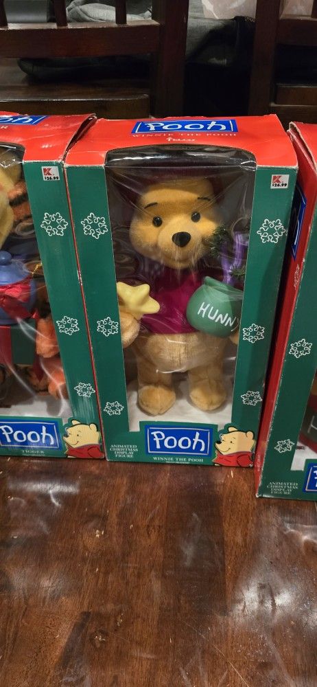 Motorized Winnie the Pooh, Tigger, Piglet Christmas Dolls