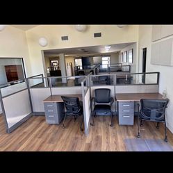 Office Cubicle Workstations – Desk, & Drawer Cabinet Included