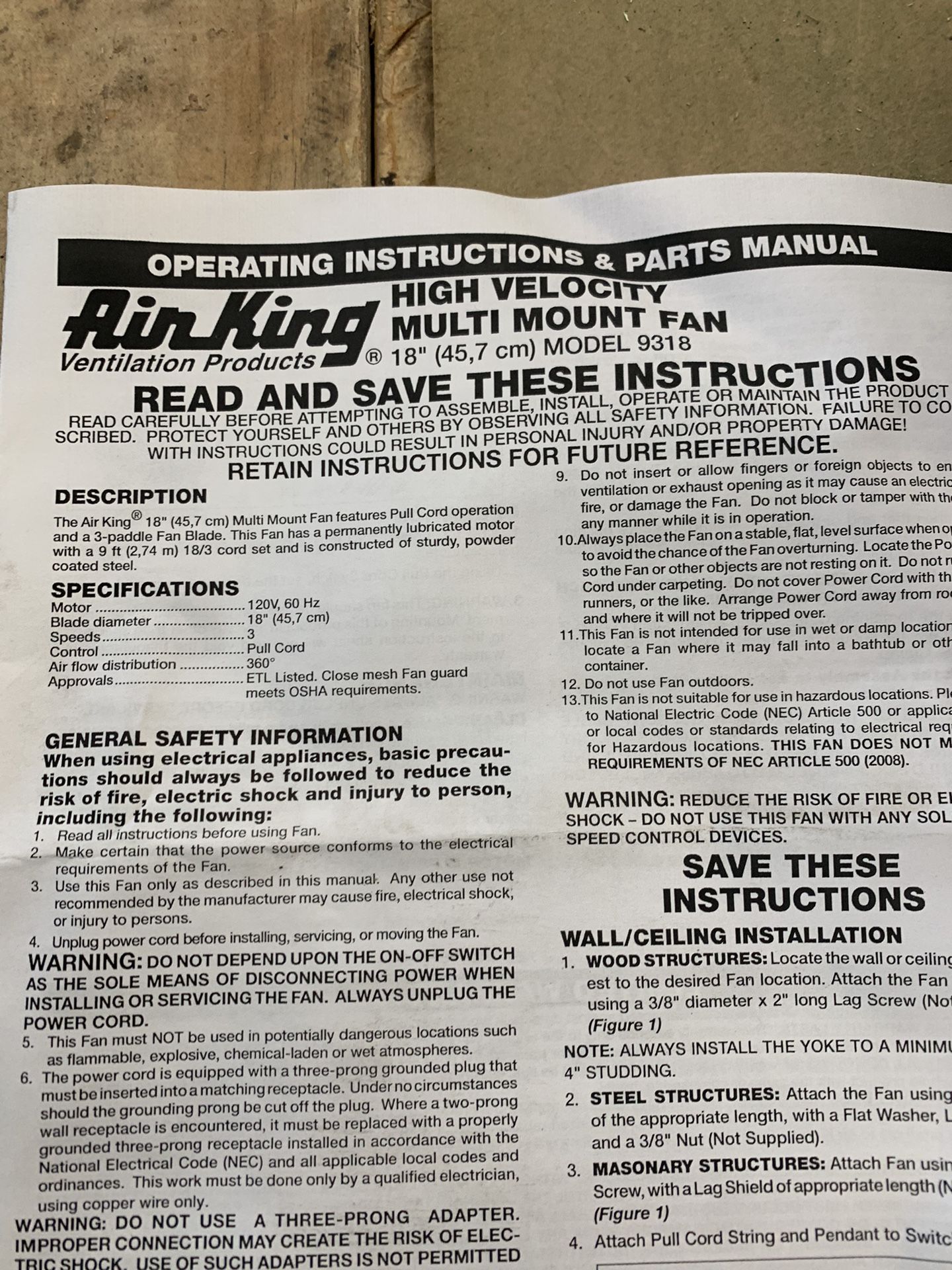 Air King High Velocity Fan