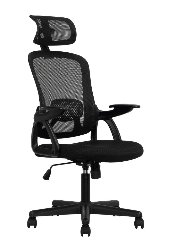Brand New- Mainstays Ergonomic Office Chair with Adjustable Headrest, Black Fabric, 275lb capacity