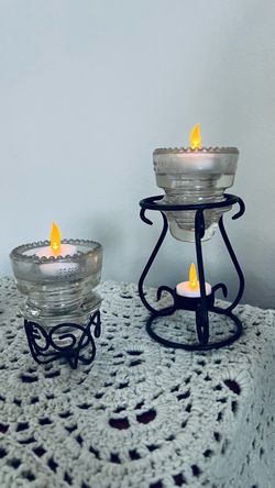 Vintage Insulators on Stands With Prelit Candles