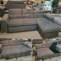 Grey Sleeper Sectional w/ Chaise Storage