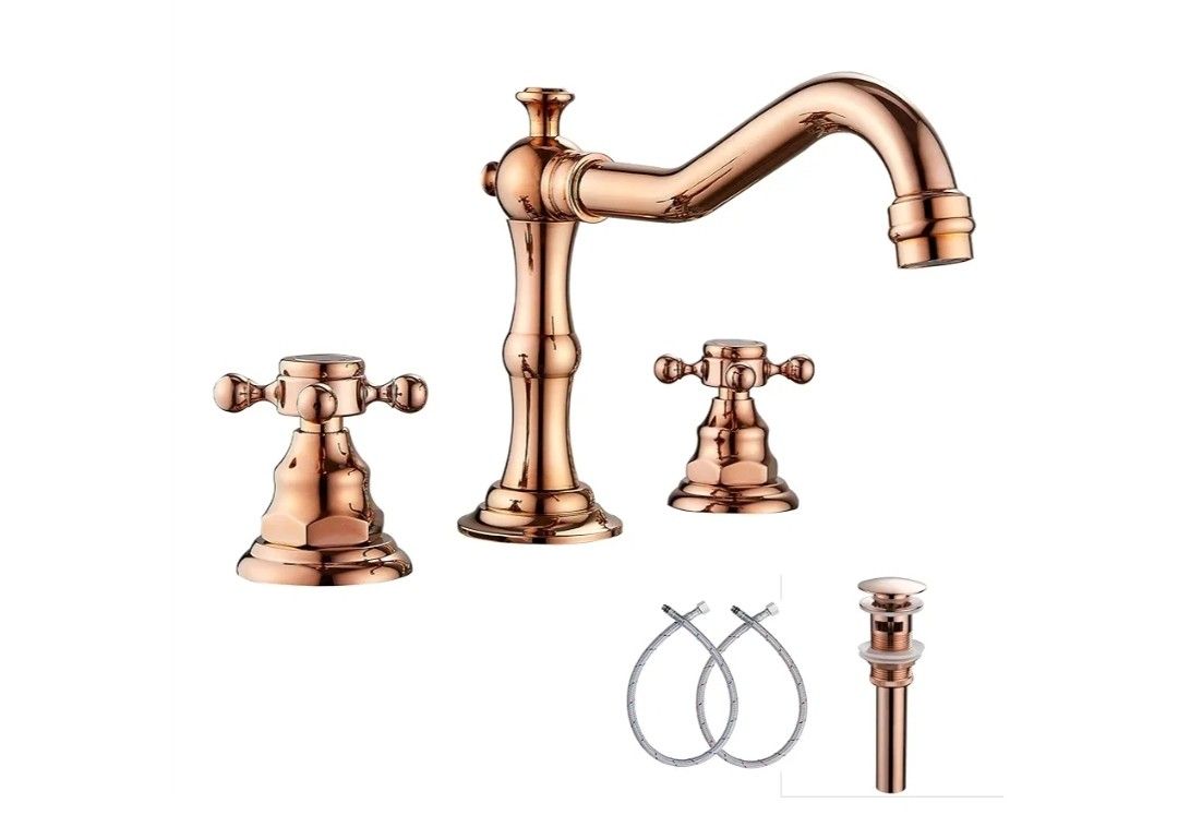 9000: New 8-16 inch Two Handles 3 Holes Widespread Bathroom Sink Faucet Copper Basin Mixer Tap Faucet Matching Metal Pop Up Drain with Overflow