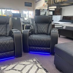 Beautiful Black Power Recliner Light Up Section