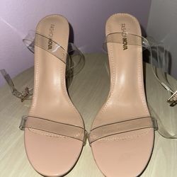Nude heels with ankle strap