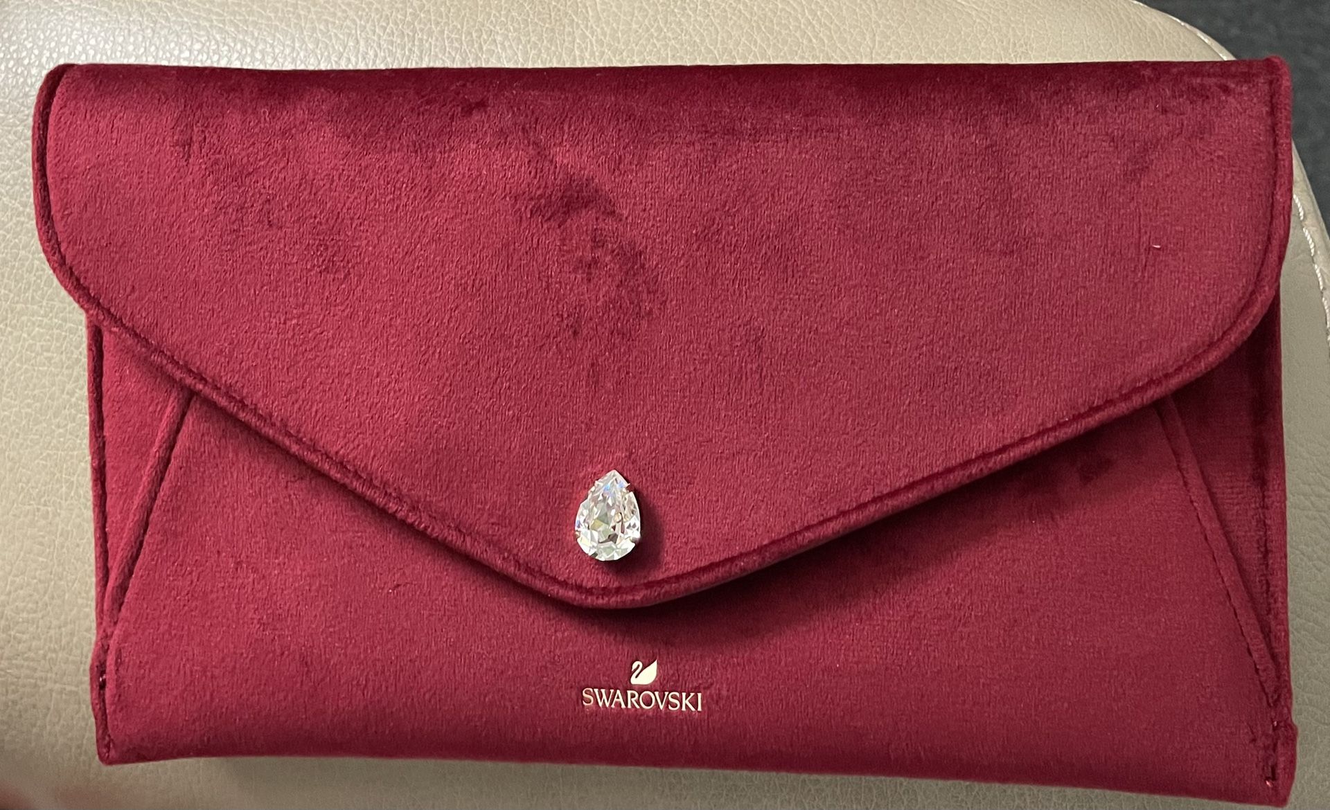 NWOT Swarovski Clutch Bag - Velvet Envelope Purse/Handbag - Red Velvet - Crystal