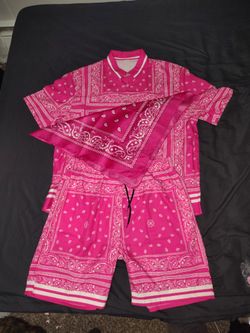 Matching (PINK) Bandana Style Button down Shirt & Shorts