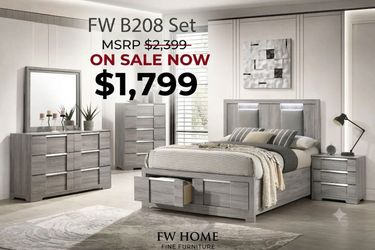 New special FWB208 Gray queen size lighted storage 5pc bedroom set special