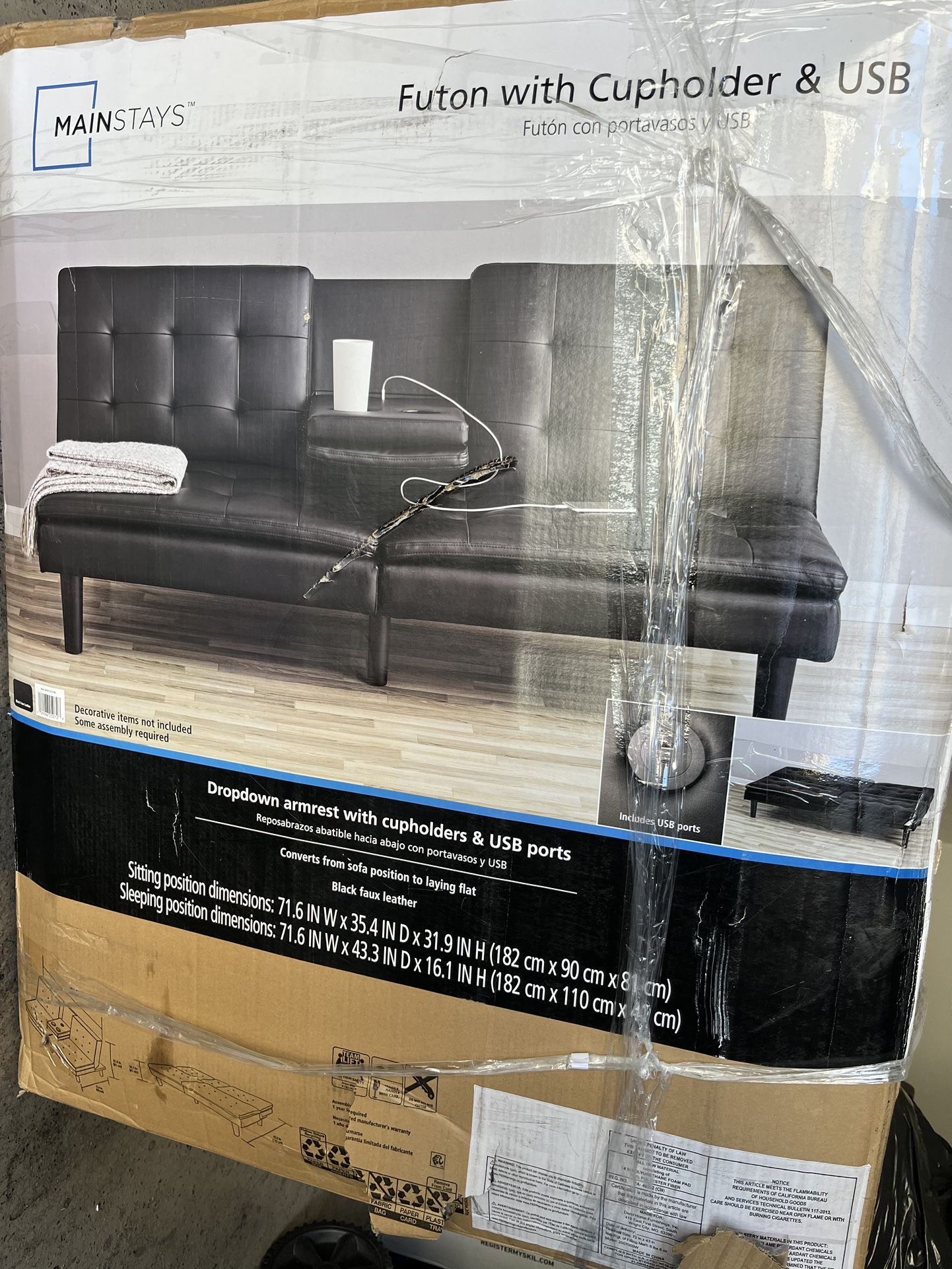 Mainstays Futon With Cup holder & USB (BRAND NEW)