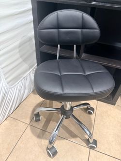 Black Faux Leather Rolling Salon Stool Chair