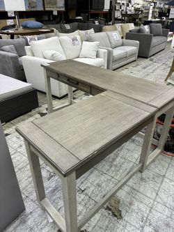 Gray Wood L-Shaped Lift-Top Desk