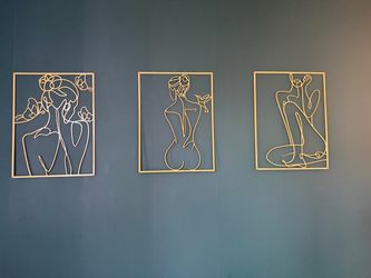 Set of 3 Gold Metal Line Art Wall Panels