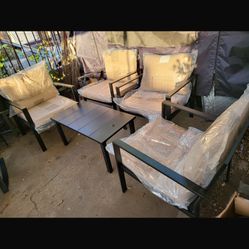 5 PC. METAL PATIO INCLUDES 4 CHAIRS TABLE ASSEMBLED 
