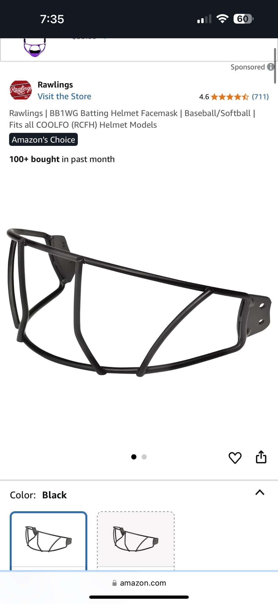 Rawlings | BB1WG Batting Helmet Facemask | Baseball/Softball | Fits all COOLFO (RCFH) Helmet Models
