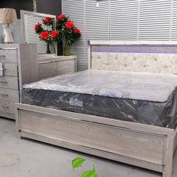 White Upholstered Bedroom Set Queen or King Bed Dresser Nightstand Mirror Chest Options Altyra