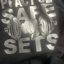 3 Black T Shirts With “Practice Safe Sets” Printed