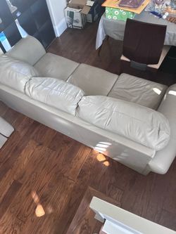 Italian Made 3-Seat Cream Leather Sofa plus a Cream Leather chair