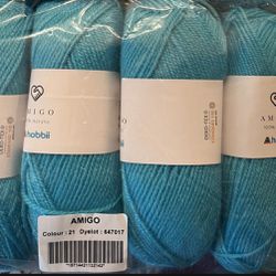 5 Skeins Yarn. New Hobbii Amigo Turquoise Lot $10