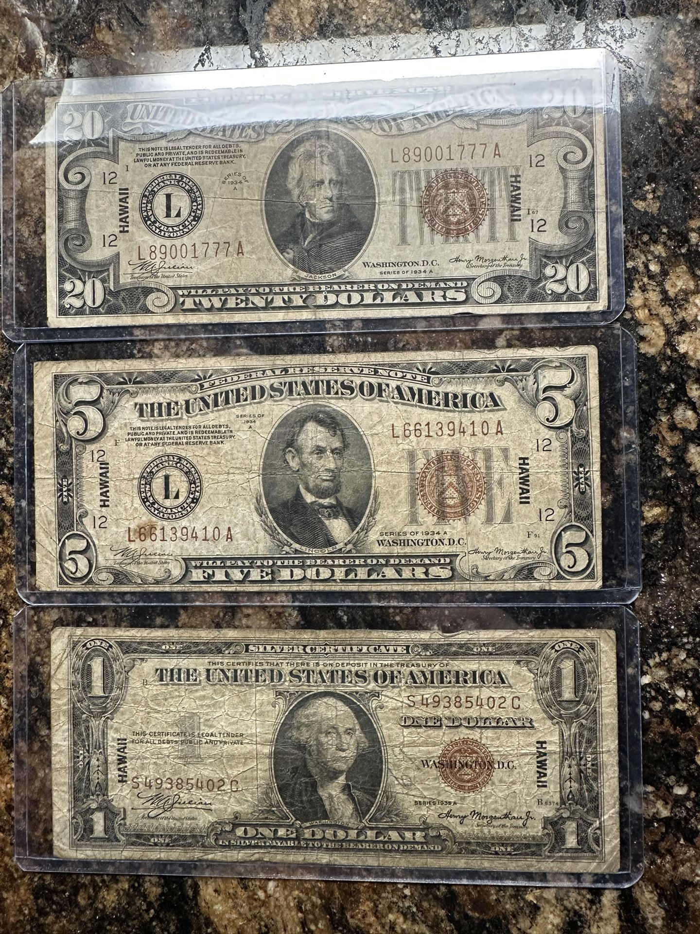 Hawaii Overprinted Bills US Currency 