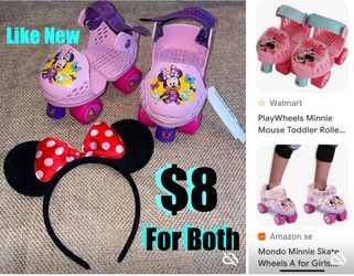$8 For Both Disney Minnie Mouse adjustable roller skates 🛼 and hair band Minnie ears in great condi