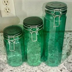 Vintage Set of 3 green Canisters 
