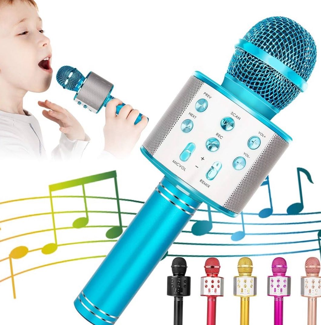 Bluetooth Kids Karaoke Microphone 5-in-1 with Speaker & FM Radio (Blue)