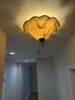 Set of 3 Amber Art Glass Ceiling Light Fixtures – Modern Bronze Flush Mounts