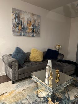 Gray Velvet Tufted Chesterfield Sofa