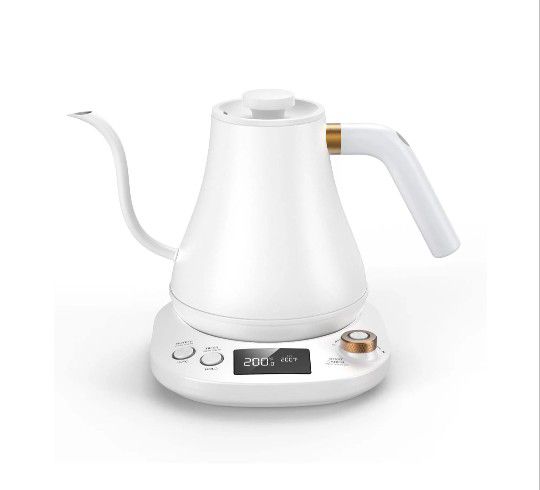Brand New Gooseneck Kettle Temperature Control, Pour Over Electric Kettle for Coffee and Tea, 100% Stainless Steel Inner, 1200W Rapid Heating, White