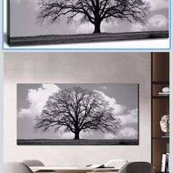 Black and White Tree of Life Wall Art for Bedroom Modern Botanical Landscape Pictures for Living Room Office Canvas Prints Ready to Hang 20"x40"