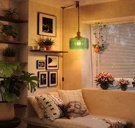 Mid-Century Plug-In Light Green Hanging Pendant Light