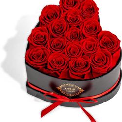 Brand New 16 Preserved Roses in Heart-Shaped Box, Last up 2 Years, Real Forever Flowers