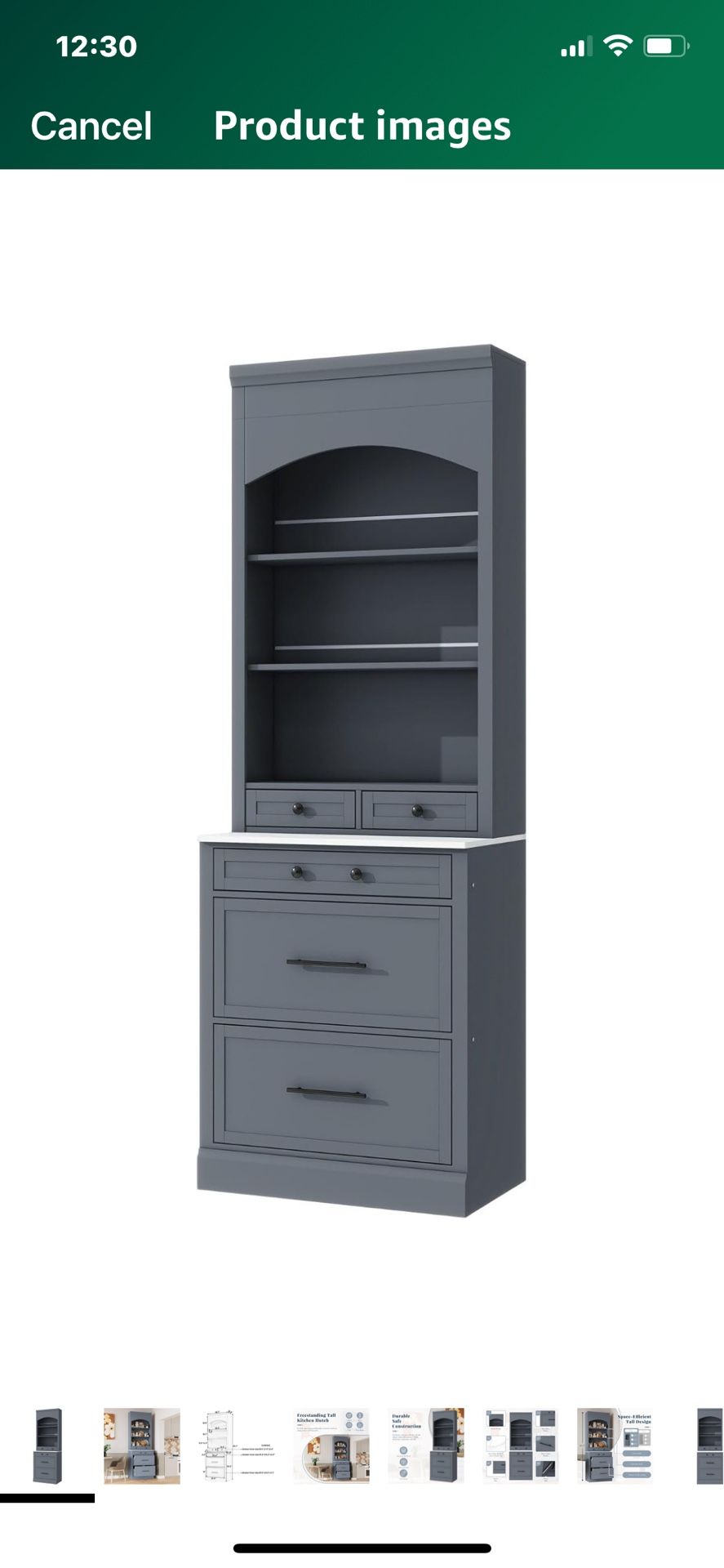 Assembled new 7” Tall Freestanding Storage Cabinet with Arched Design, Adjustable Shelves, 5 Drawers