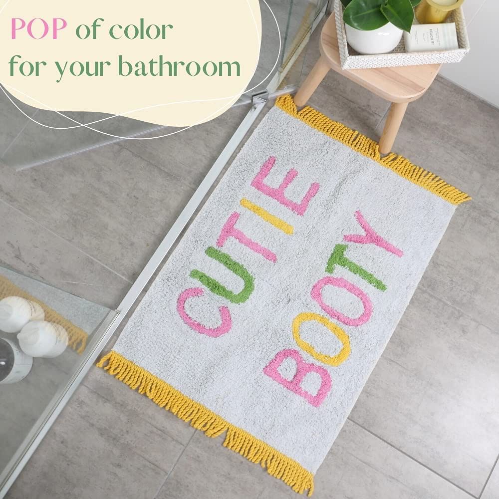 Cute Bath Mat for Bathrooms - Check Out Your Cutie Booty Funny Bath Mat, Thick Plush Cotton Absorbent Bath Mat, Bathroom Mats, Fun Bath Mats for Bathr