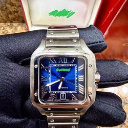 Silver Men’s Luxury Watch Blue Face 41MM