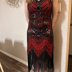 Elegant Sequin Beaded Flapper Style Evening Dress