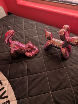 Chrome Pink Balloon Animal Figurines Set of 2