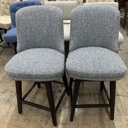 CHITA 26 in Upholstered Bar Stools Full Back, Fabric Counter Height Swivel Barstool Set of 2, Light Gray