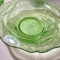 Green Patrician/Spoke Depression Glass Cereal Bowl 6”, Set Of 3