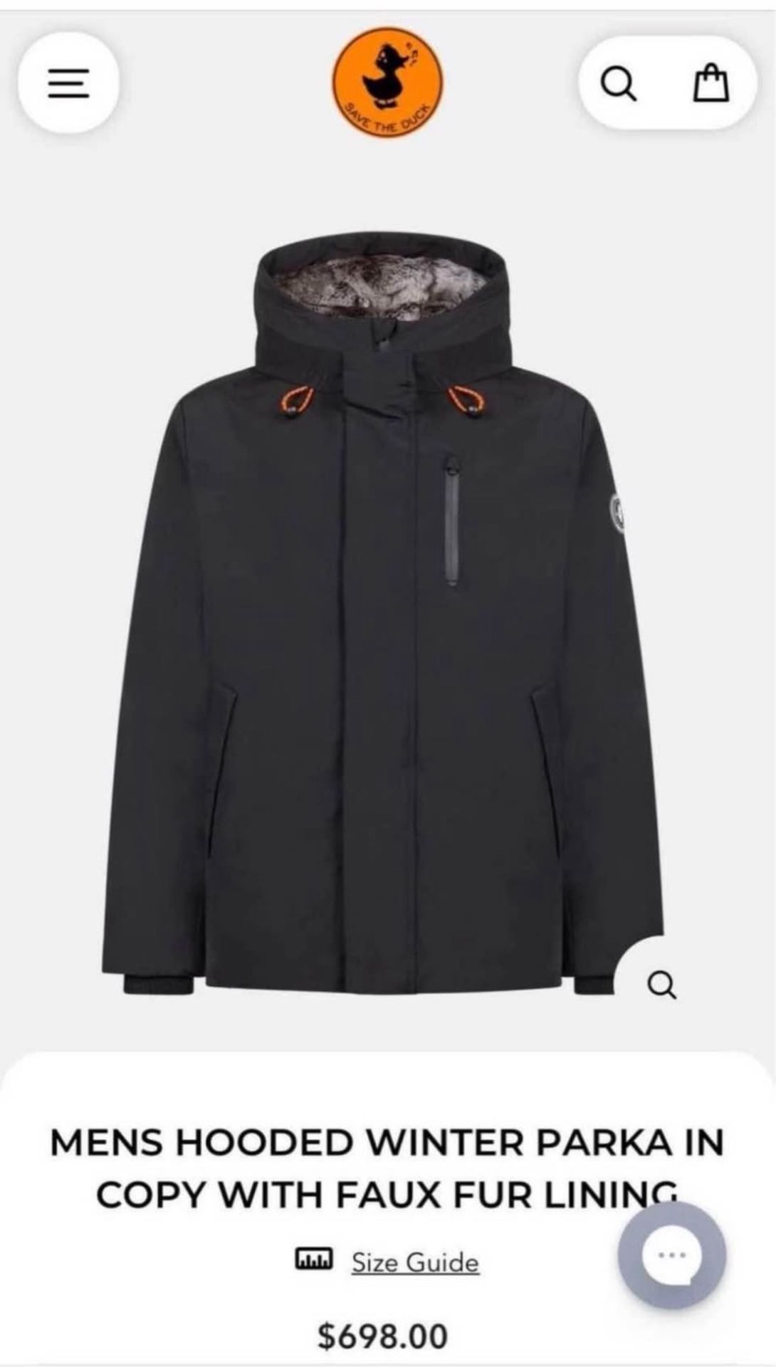 New Save The Duck Mens Hooded Jacket Coat Winter Parka In Copy With Faux Lining Black/Olive green Color