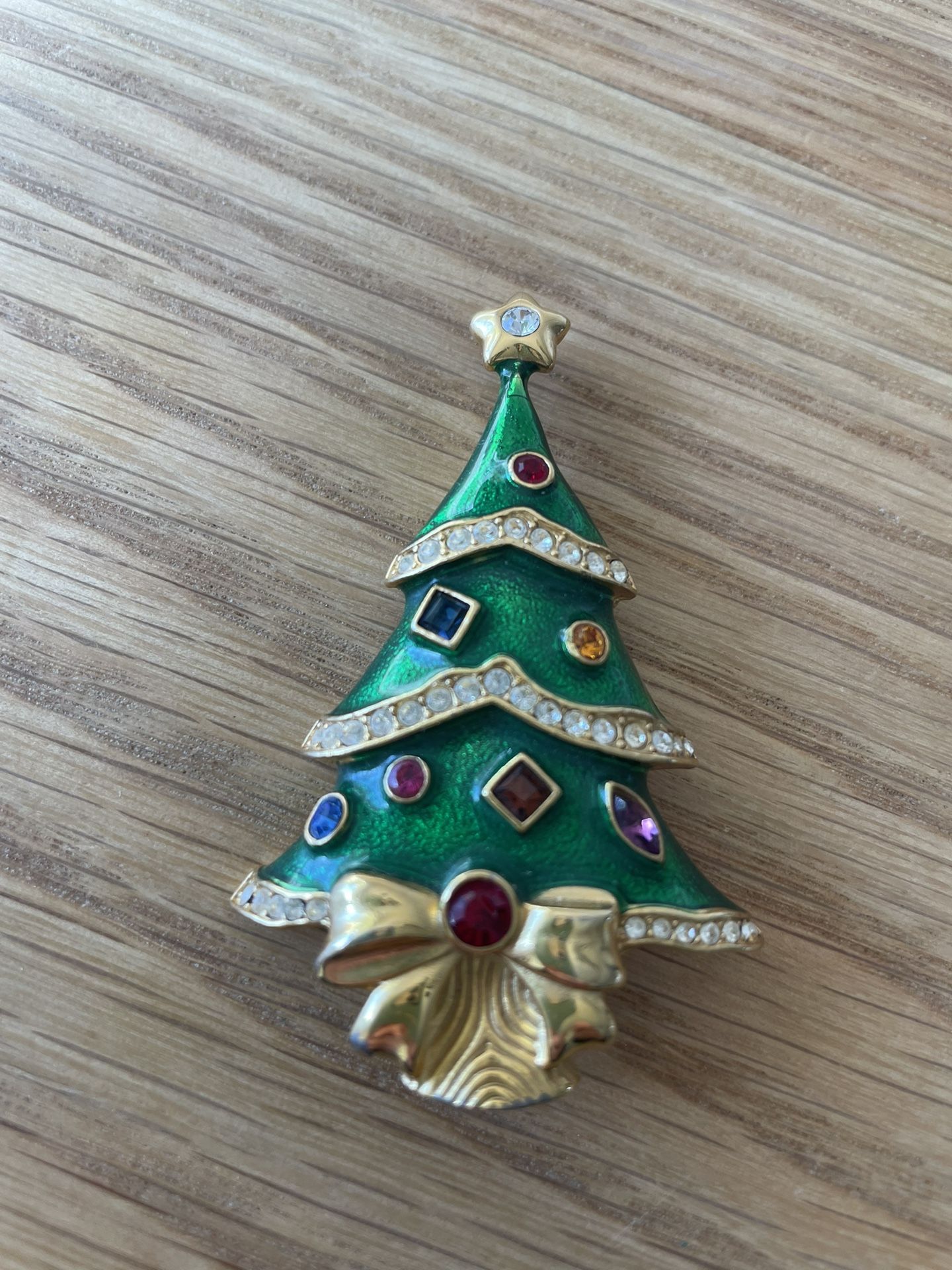 Vintage Signed Franklin Mint Christmas Tree Brooch