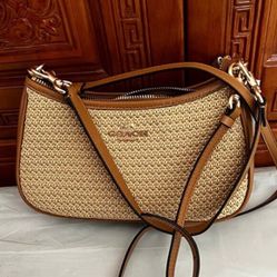 NWT Coach Teri 2way Shoulder Bag Crossbody Straw/Leather Latte CR350