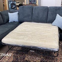Dark Gray Soft Huge Sleeper Sectional with Chaise • l shape
