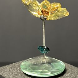 Swarovski 2000s Rocking Flower “Eve” Yellow With Green Leaf, 1016549, 2.25”