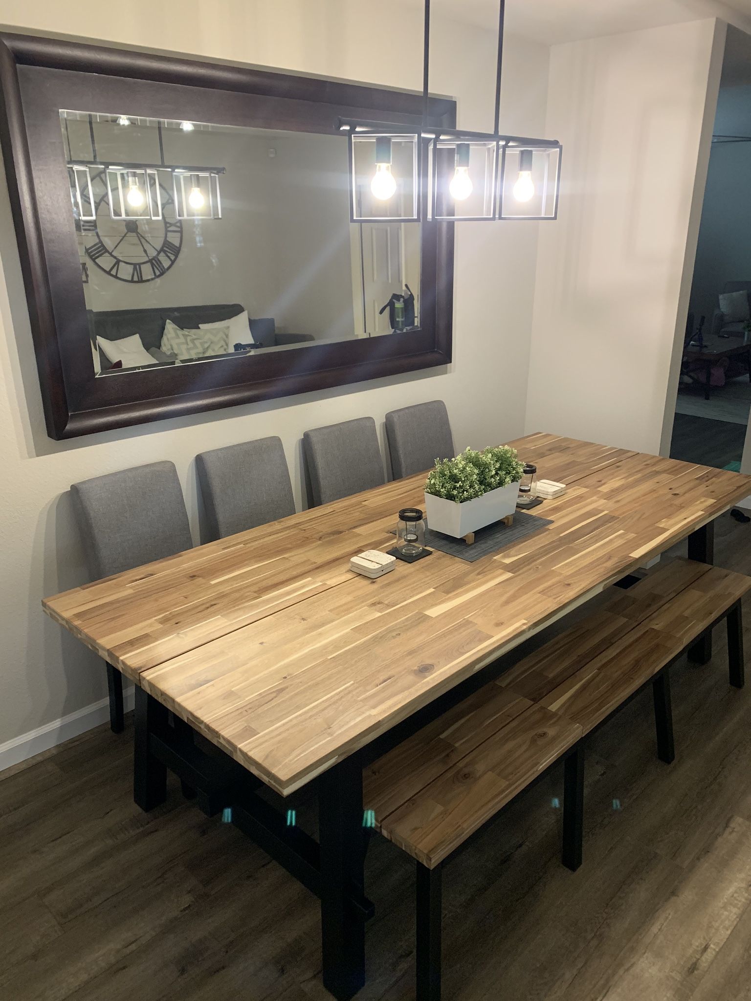 IKEA Skogsta Acacia Dining Table + Custom, Matching Bench