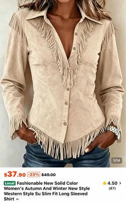 shirt with fringe size large Cream suede women’s western shirt with fringe size large