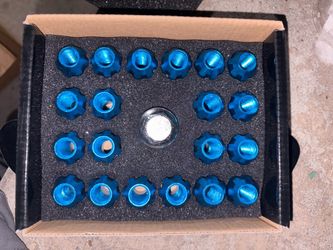 20Pcs M12 x 1.25 Open End Style Wheel Lug Nuts w/Deep Drive Extension Adapter, 24mm OD/50mm H, Light Blue