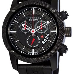 Burberry Sport Black and Red Chronograph Watch Mens