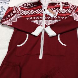 Red Fair Isle Zip-Up Skyline Jumpsuit Size M