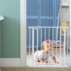 28"x30" Auto-Close Baby Safety Gate, Pressure Mount Walk-Thru Design, Small Pet Door Included, 4" Extension